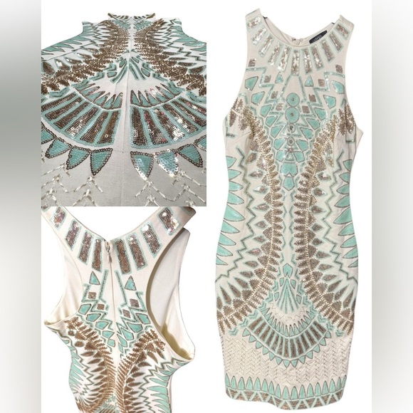 Stunning VERTE All over Embellished Sequin Shift Dress Ivory Size Small Nwot - Picture 5 of 17